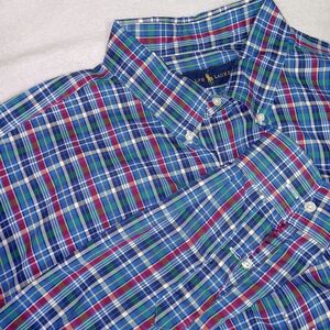 Ralph Lauren Shirt Mens 2XLT Blue Plaid Classic Fit Button Down Cotton Preppy